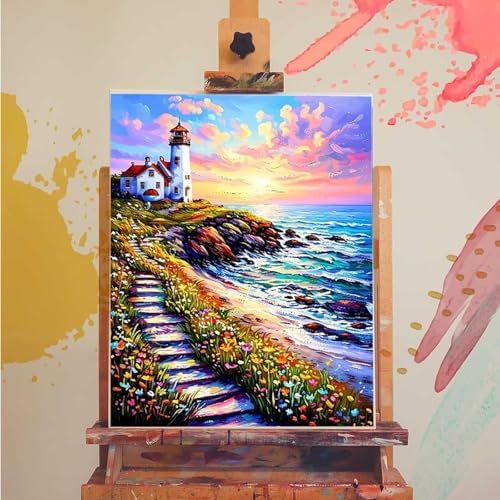 Lighthouse Paint by Numbers Kit for Adults Sea Paint by Numbers, DIY Acrylic Watercolor Oil Painting Kits for Adults Beginners with Brushes, Hobbies for Women for Home Wall Decor, Gifts 24x32 in 4-57 - Image 3