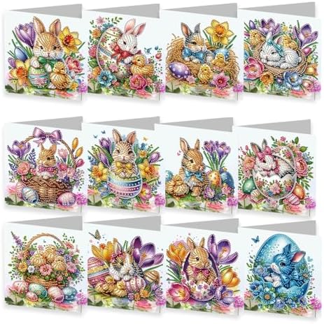 YOKUSHI 12 PCS Easter Diamond Art Painting Greeting Cards, Rabbit Craft DIY Card Making Kits for Adults Gifts (Easter) by YOKUSHI