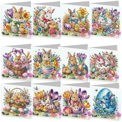 YOKUSHI 12 PCS Easter Diamond Art Painting Greeting Cards, Rabbit Craft DIY Card Making Kits for Adults Gifts (Easter) by YOKUSHI