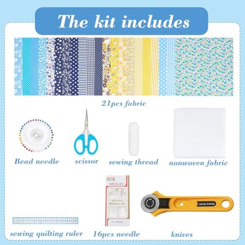 WEBEEDY DIY Bag Quilted Kit Stripes Tote Bag Quilted Starter Kit with Video Tutorial for Beginners Adults Handmade Bags Making with 21 Colors Square Fabrics Instructions and Complete Quilting Tools - Image 2