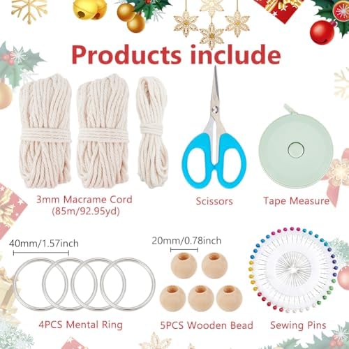 ACRNIGHEET Snowflake Christmas Macrame Kit 4PCS Boho Wall Hanging Decoration for Winter DIY Snow Macrame Kit for Adults Beginners with Step by Step Instructions - Image 2