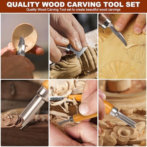 30-in-1 Deluxe Woodworking Tools Set with Leather Case, Wood Carving Kit for Beginners Adults Kids, Includes Basswood Blocks, DIY Craft Gift - Image 4