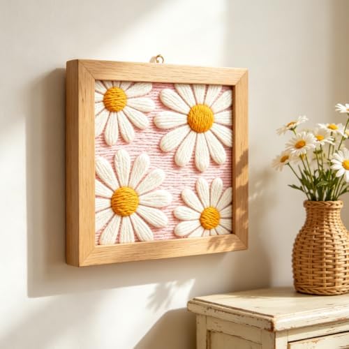 INFUNLY Daisy Punch Needle Kit for Beginners Simple Flowers Punch Needle Embroidery Kits for Adults DIY Punch-Stitching Kit with Instruction Threader Needles Square Frame for Wall Decor 9.4''x9.4'' - Image 6