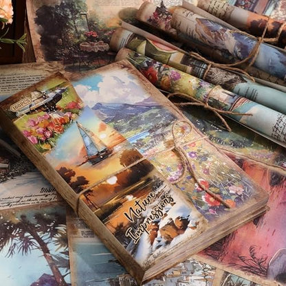 160 Sheets Vintage Scrapbook Paper Set - 8 Nature Impressions Themed Aesthetic Natural Scenery Patterns, Journaling Scrapbooking Supplies Craft Decoupage Papers Kit, for Junk Journals Collage Making - Image 3
