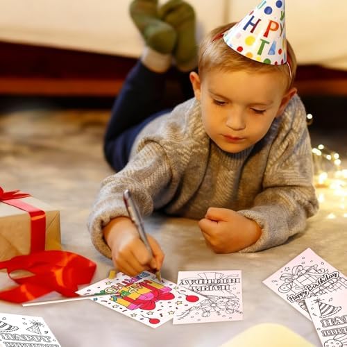 Birthday Coloring Cards, 24 Unique Blank Greeting Card Set with Cakes, Flowers & Gifts, DIY Art Craft for Kids, Adults, Holiday Gift Ideas for Mom, Friends, Thank You & Greeting Card Collection - Image 6