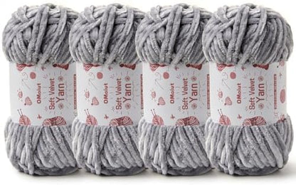 4x100g Fluffy Velvet Chenille Yarn for Crocheting and Knitting, 4x80m (87.5yd) Baby Yarn for Crocheting Soft, Crochet Chunky Yarns Amigurumi Yarns (4 Grayish) by OMoiut