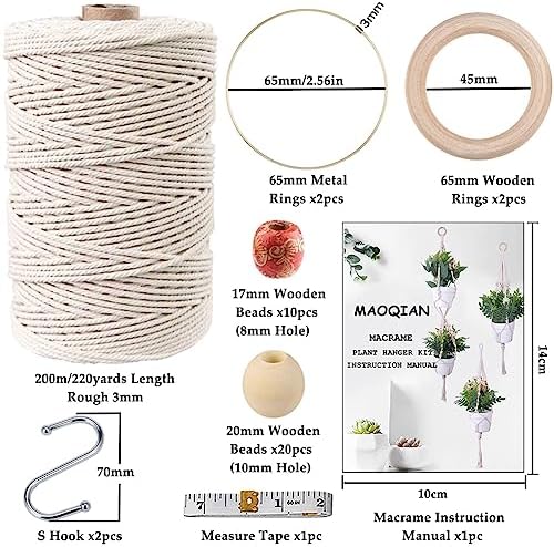 3 in 1 Macrame Kit for Beginners, 3mm x 220yards Cotton Macrame Cord, 3 DIY Macrame Plant Hanger Kits for Adults with Instructions Macrame Supplies Best for Macrame Plant Hanger Kit - Image 2