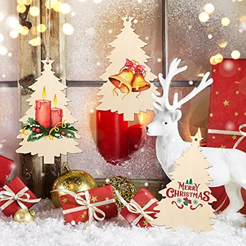 Large Size 7" Wooden Christmas Ornaments to Paint, DIY Blank Unfinished Wood Ornament for Crafts Hanging Decorations (Beige Christmas Tree) - Image 3