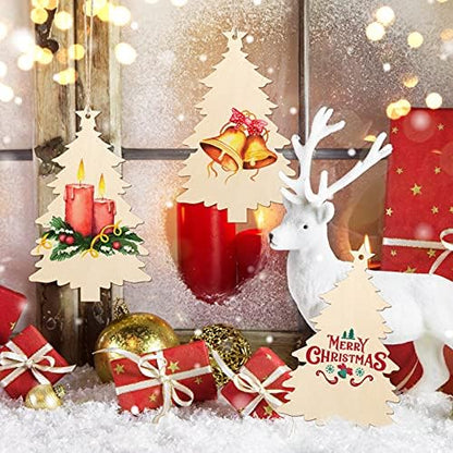 Large Size 7" Wooden Christmas Ornaments to Paint, DIY Blank Unfinished Wood Ornament for Crafts Hanging Decorations (Beige Christmas Tree) - Image 3
