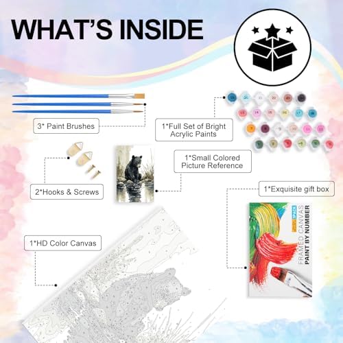 Yezavesu Framed Paint by Numbers Kit for Adults Beginner & Kids Ages 8-12, Bear Paint by Numbers with Frame, DIY Watercolor Number Painting for Adults Bear for Home Wall Decor Gift 8X 12 inch | With Frame Canvas 8x12 inch, DIY Acrylic Painting by Numbe... - Image 5