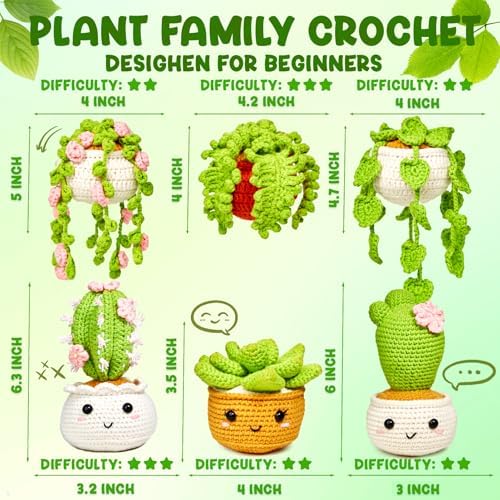 MAGIMUSE Crochet Kit for Beginners, Crochet Starter Kits, Amigurumi Craft Knitting Crocheting Kits with Step-by-Step Video Tutorials, 6 Pack Hanging Potted Plants Family(40%+ Yarn) - Image 2