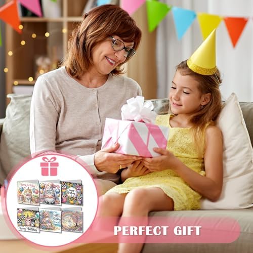 6 Pack DIY Diamond Art Painting Greeting Card Kit Happy Birthday, 5D Diamond Art Christmas Birthday Holiday Foldable Thank You Cards Blessing Greeting Card, Crafts Kit Creative with Envelope - Image 5