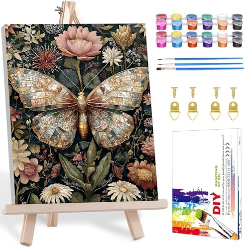 Framed Paint by Numbers Kit for Adults with Wooden Easel, Butterfly, 16x20 inch by MANDUN