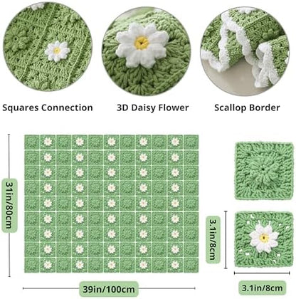 CSWCS Crochet Blanket Kit for Beginners, Daisy Granny Square Throw Kit for Adults, Easy Learn How to Knitting with Yarn & Hook, Complete Starter Set with Step-by-Step Instructions (39" x 31") - Image 5