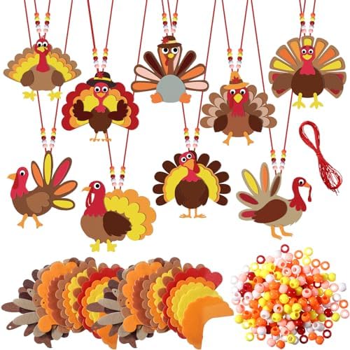 Otuuz 18 Set Turkey Necklace Craft Kits DIY Felt Fall Party Favors by Otuuz