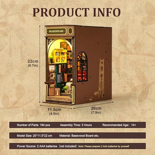 ROBOTIME DIY Book Nook Kit 3D Wooden Puzzles Dollhouse Booknook Library Tiny House Bookshelf Decor Miniature House Kit for Adults, Teens and Beginners Gifts for Family, Friends - Image 6