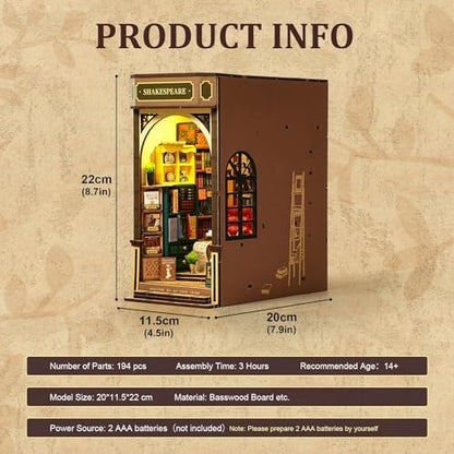 ROBOTIME DIY Book Nook Kit 3D Wooden Puzzles Dollhouse Booknook Library Tiny House Bookshelf Decor Miniature House Kit for Adults, Teens and Beginners Gifts for Family, Friends - Image 6