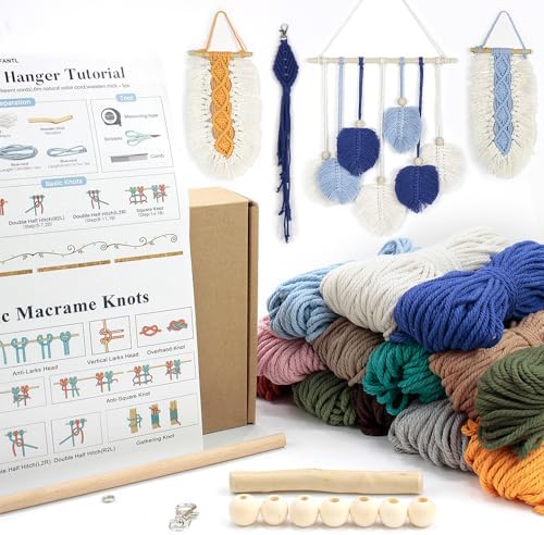 BUFANTL DIY Macrame Leaf Kit for Beginners, 3-in-1 Starter Set with 2 Wall Hangings & 1 Keychain, Boho Weaving Craft Kit with Printed Tutorial for Adults - Image 2