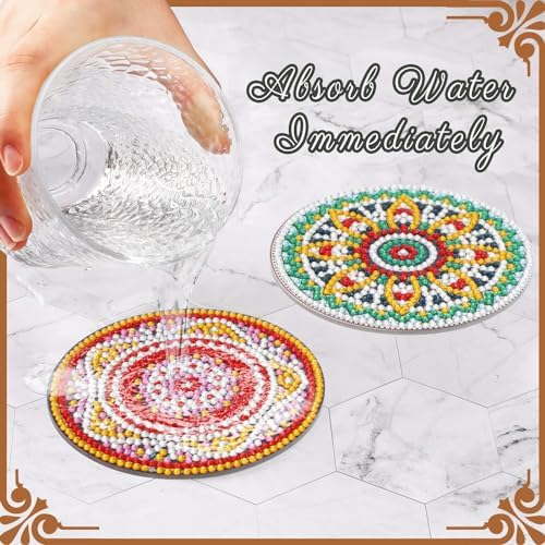 UPINS 8Pcs Mandala Diamond Art Painting Art Coasters Kits with Holder - Image 5