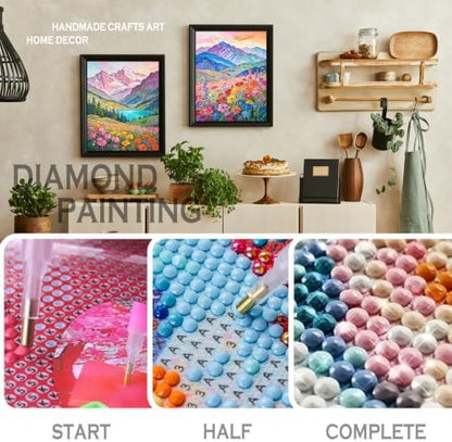 sdfkmlcdl Colorful Wildflower Mountain Diamond Art Kits for Adults, Maximalist Nature Floral Landscape Full Drill Diamond Painting Kits for Adults Beginners 2 Pack, 12x16 Inch - Image 4