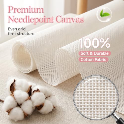 13 Mesh Needlepoint Canvas Kit - 80Pcs Beginner Needlepoint Kits for Adults, Includes 4 Pcs 18" x 12" Needlepoint Canvas,Threads, Markers, Tapes, Needles, Scissor, Protection Covers and Ripper - Image 4