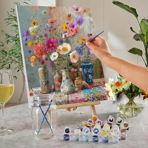 MaiMMaledy Paint by Numbers Kit for Adults Beginners Canvas Pictures with Framed Drawing Painting Acrylic Pigment with Wooden Triangle Easel Vase Ornaments 8Wx12L inch - Image 2