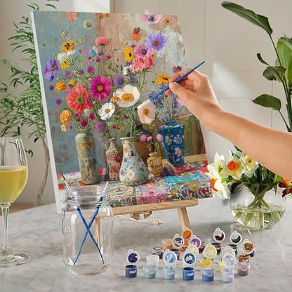 MaiMMaledy Paint by Numbers Kit for Adults Beginners Canvas Pictures with Framed Drawing Painting Acrylic Pigment with Wooden Triangle Easel Vase Ornaments 8Wx12L inch - Image 2