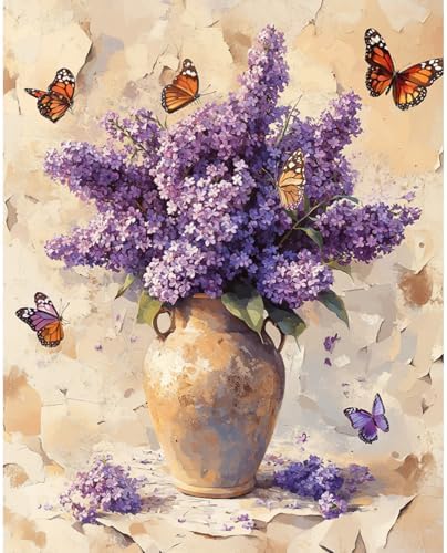 RICUVED Flowers Paint by Numbers for Adults, Vase Paint by Numbers Kit for Adults Beginners, Butterfly DIY Acrylic Oil Painting on Canvas Easy for Gift Home Wall Decor 16x20 Inch by RICUVED