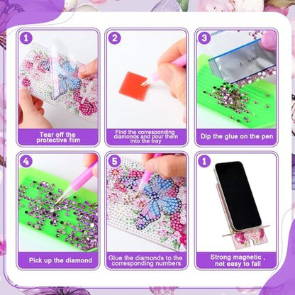 Saillong 6 Pcs Butterfly Flowers Diamond Art Cell Phone Holder Stand - Image 6