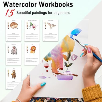 Watercolor Workbooks for Adults Beginners & Teens, 16 Colors 15 Beautiful Paintings, Pre-Outlined Designs, Easy Watercolor Art Book（Without Palette Forest） - Image 2