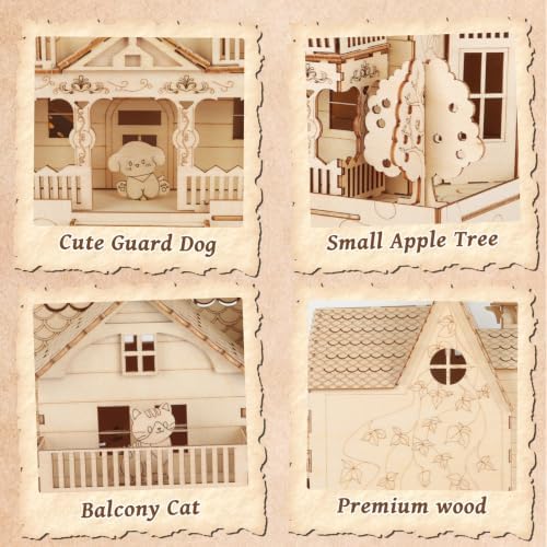 3D Wooden Puzzle for Adult, DIY Countryside Cottage Model Kit w/Spark Light - Image 3