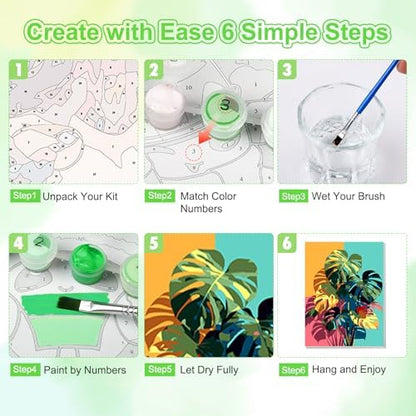 TOSTOG Monstera deliciosa Framed Canvas Paint by Numbers Art Kit for Adults and Kids, Beginner Acrylic Oil Painting Supplies with Wooden Frame for Home Wall Decor 20 * 30 cm/8 * 11.8 in - Image 7