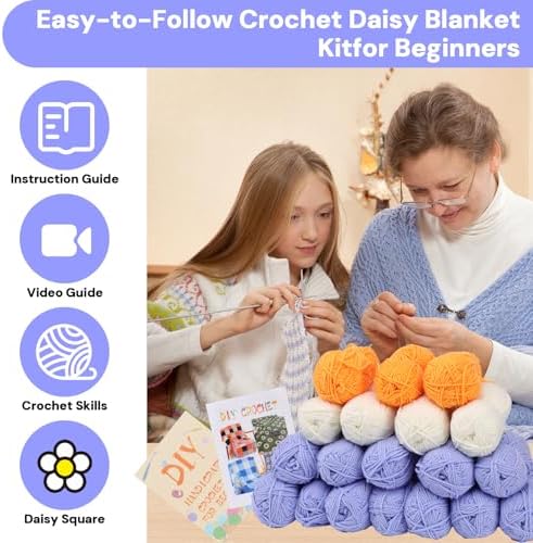 HUYEIOBGD Crochet Daisy Blanket Weaving Set Suitable for Beginners, Basic Crochet Learning kit with Tools and Video tutorials - Image 3