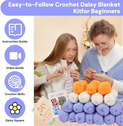 HUYEIOBGD Crochet Daisy Blanket Weaving Set Suitable for Beginners, Basic Crochet Learning kit with Tools and Video tutorials - Image 3