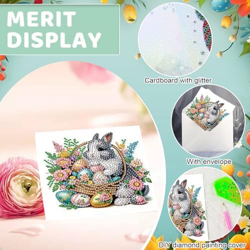 6pcs Diamond Painting Kit Greeting Card, Rabbit 5D DIY Diamond Handmade Holiday Greeting Card with Envelope, Christmas Gift Congratulations - Image 5
