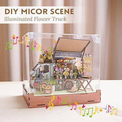 DIY Miniature House Kit (Flower Truck) Tiny Dollhouse Kits for Adults to Build, Mini Model Kits with LED Light&Music Box&Dust-Proof Cover, Birthday Gifts for Family Friends - Image 2