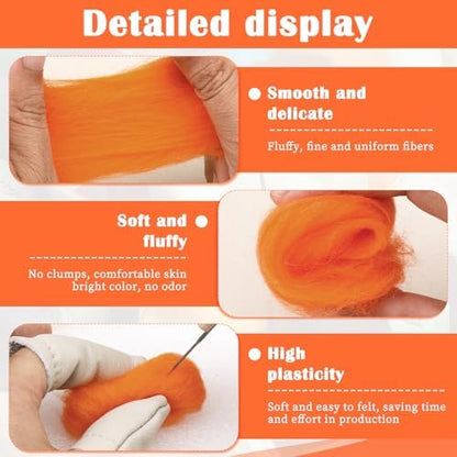 Mayboos 1.76oz Orange Natural Wool Roving, Needle Felting Wool - Image 3