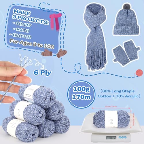 Coopay Knitting Kit for Beginners, Hat Scarf Glove Knitting Kit w/Guide - Image 2