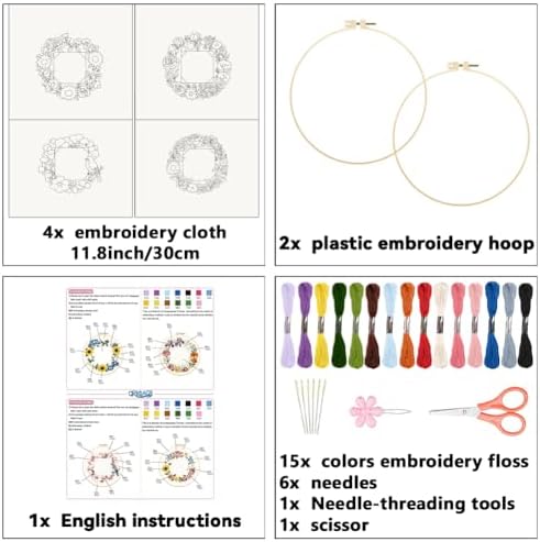 ORIGACH 4 Pack Floral Frame Embroidery Kits for Beginners - Image 2