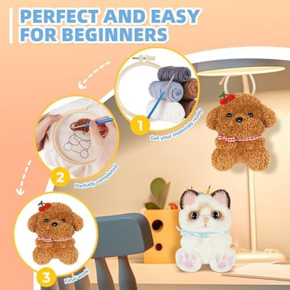 Punch Needle kit-4,Embroidery kit for Beginners,Punch Needle Kits Adults Beginner,Needles, Curved Scissors, a Tool Storage Box, Yarn, Easy-to-Follow Instructions, and Tutorial Videos(Cats and Dogs) - Image 6