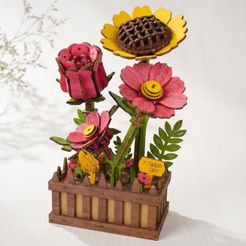3D Wooden Flower Bouquet Puzzle for Adults by Gueiddi
