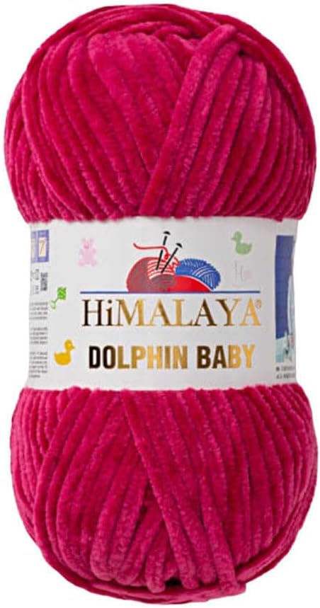 4 Skein/Pack Himalaya Dolphin Baby Chenille Yarn, Each Ball 100 gr (3.5 oz), 120 m (132 Yards), 100% Polyester, Super Bulky Baby Blanket Velvet Amigurumi Yarn, 80310 - Dark Fuchsia