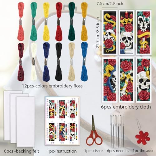 ORIGACH 6 Set Gothic Rose & Skulls Cross Stitch Bookmark Kit for Beginner - Image 2