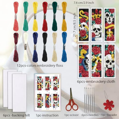 ORIGACH 6 Set Gothic Rose & Skulls Cross Stitch Bookmark Kit for Beginner - Image 2