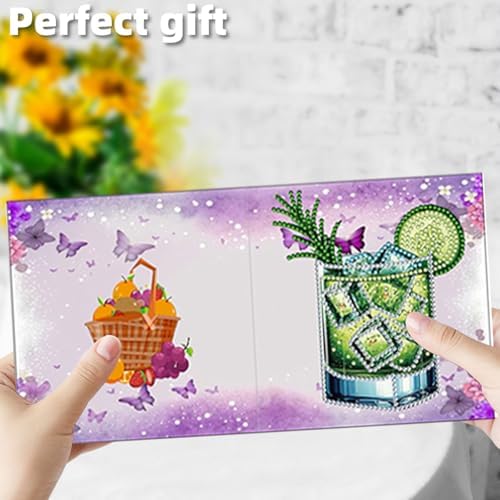 12 Pack Flower Diamond Painting Greeting Kits Fruit Drinks DIY 5D Diamond Art with Envelopes & Rhinestones, Creative Christmas Birthday Gifts for Adults, Family, Friends - Image 3