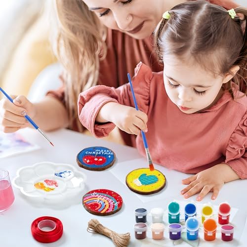 Wood Slices Kit, Shuttle Art 35 PCS Unfinished Natural Wood Slices with Pre-Drilled Hole, Acrylic Paint, Permanent Markers, Jute Twine, DIY Craft for Kids Adults Holiday Decoration Christmas Ornaments - Image 6