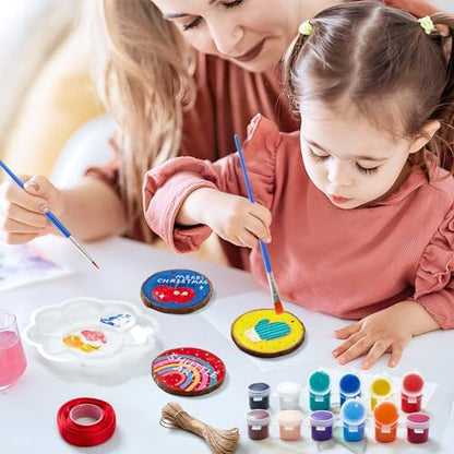 Wood Slices Kit, Shuttle Art 35 PCS Unfinished Natural Wood Slices with Pre-Drilled Hole, Acrylic Paint, Permanent Markers, Jute Twine, DIY Craft for Kids Adults Holiday Decoration Christmas Ornaments - Image 6