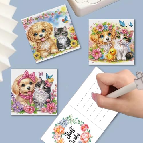 C'eitura 6Pcs Diamond Art Painting Greeting Cards Kit DIY Dog Cat Crafts - Image 3