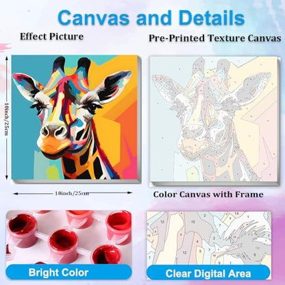 Artunion Framed Paint by Numbers Kit for Adults Beginners & Kids Ages 8-12,Colorful Giraffe Paint by Number with Frame, Acrylic Paint by Numbers Kit on Canvas 10 * 10 Inch Without Easel - Image 3