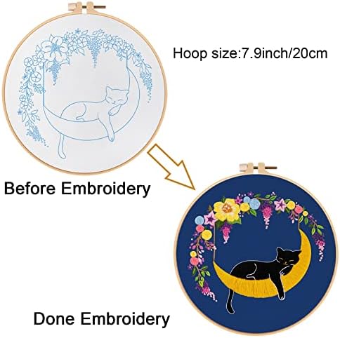 Louise Maelys Cat Moon Embroidery Kit for Beginners Floral Design - Image 4